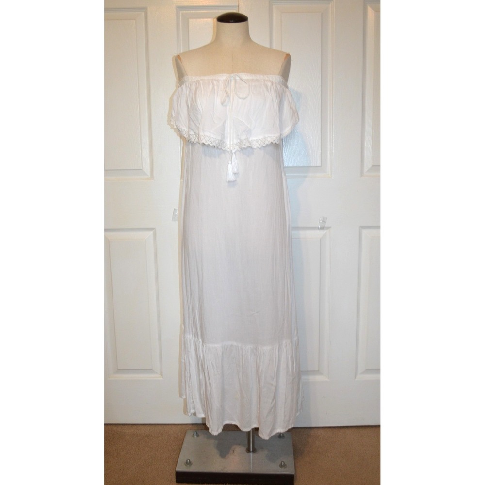 Reviya White Strapless Cover Up Maxi Dress Women's S 100% Rayon